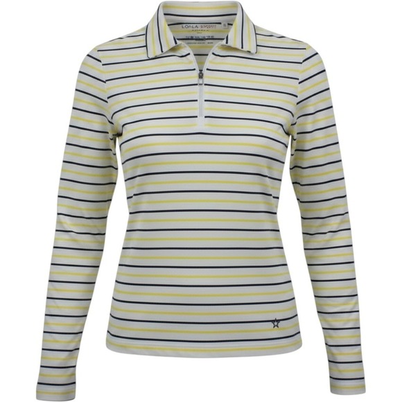 Lohla Sport Tops - Lohla Sport Emma Striped Top LJL1001 Lemon Navy White Quarter Zip Polo Womens S